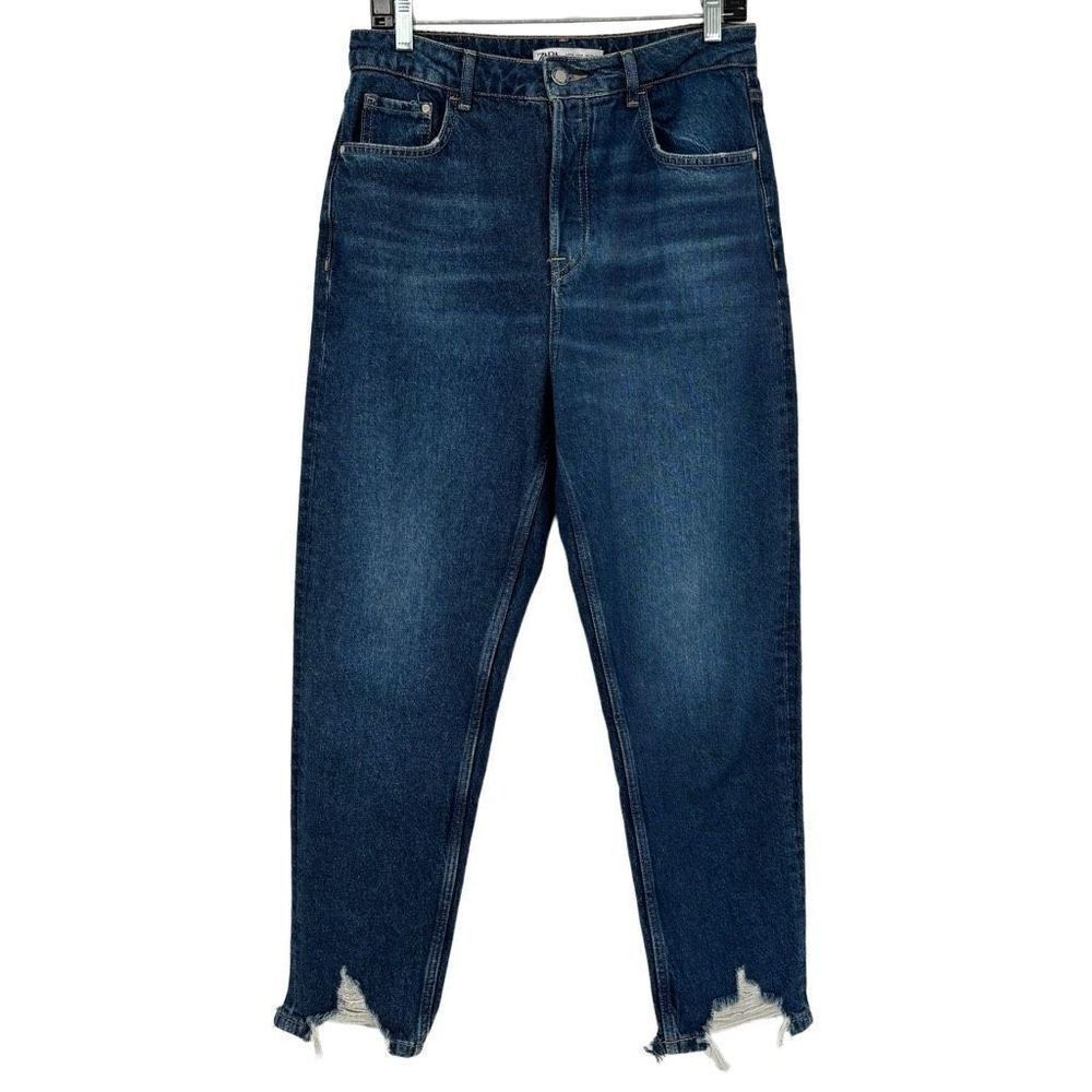 Zara‎ High Waist Button Fly Raw Edge Hem Jeans Size 8